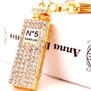 2 INCH PARFUM NO. 5 KEYCHAIN BAG ORNAMENT BOTTLE COVERED IN CLEAR RHINESTONES
